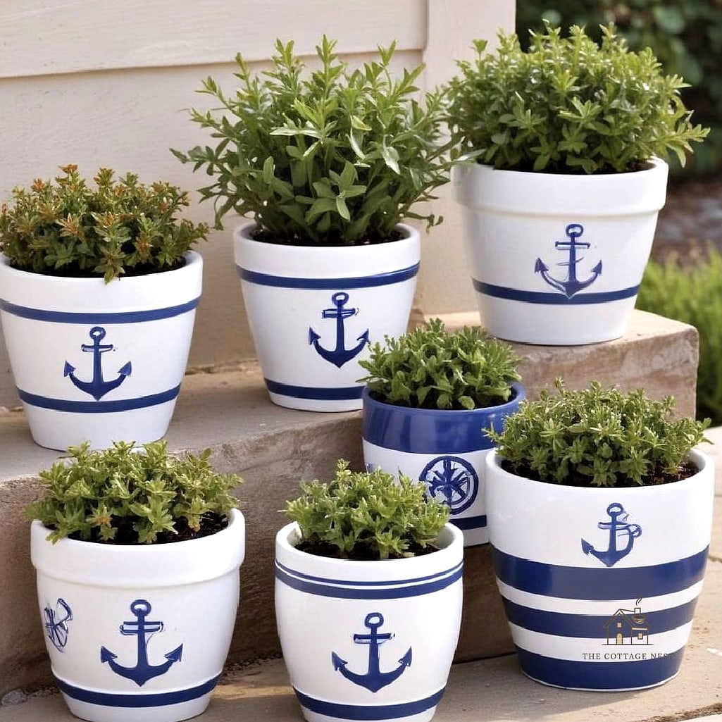30 Amazing Flower Pots Painting Ideas on a Budget 9 Nautical Stripes for Coastal Vibes