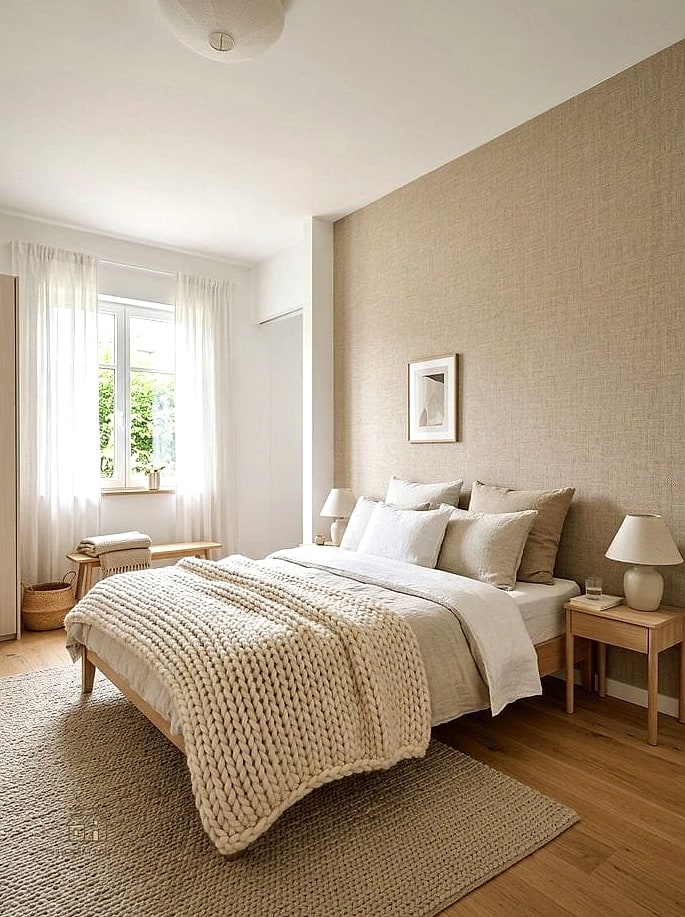 25 Stunning Bedroom Wallpaper Ideas You'll Absolutely Love 11 Neutral Linen-Look Wallpaper