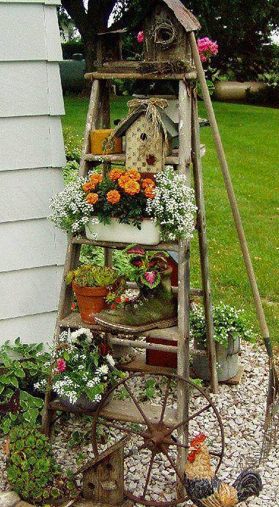 50 Clever Junk Garden Ideas Repurposed for Every Style 33 Old Ladder Vertical Herb Garden