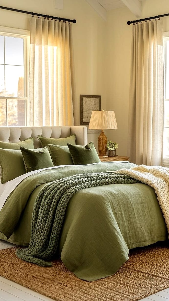 35 Stunning Fall Bedding You'll Absolutely Love 27 Olive Green and Cream Bedding