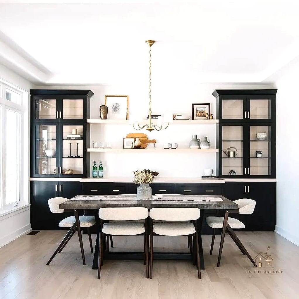 50 Amazing Dining Room Built In Ideas on a Budget 26 Open Shelving with Rope Lighting