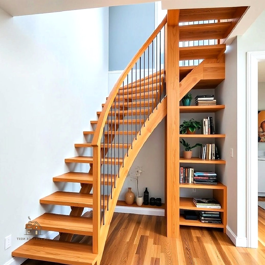 25 Gorgeous Under Stairs Ideas That Are Totally Doable 26 Open Shelving with Woven Baskets