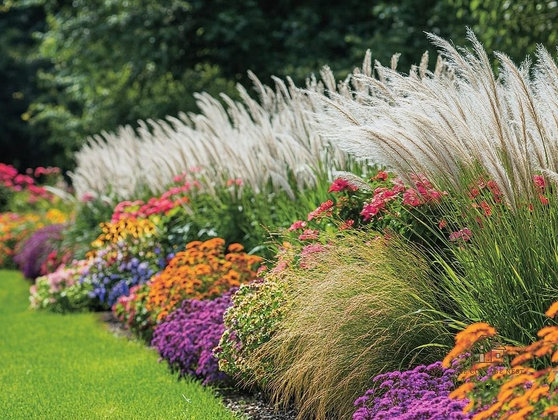 45 Stunning Corner Flower Bed Ideas You'll Absolutely Love 6 Ornamental Grass and Flower Combo