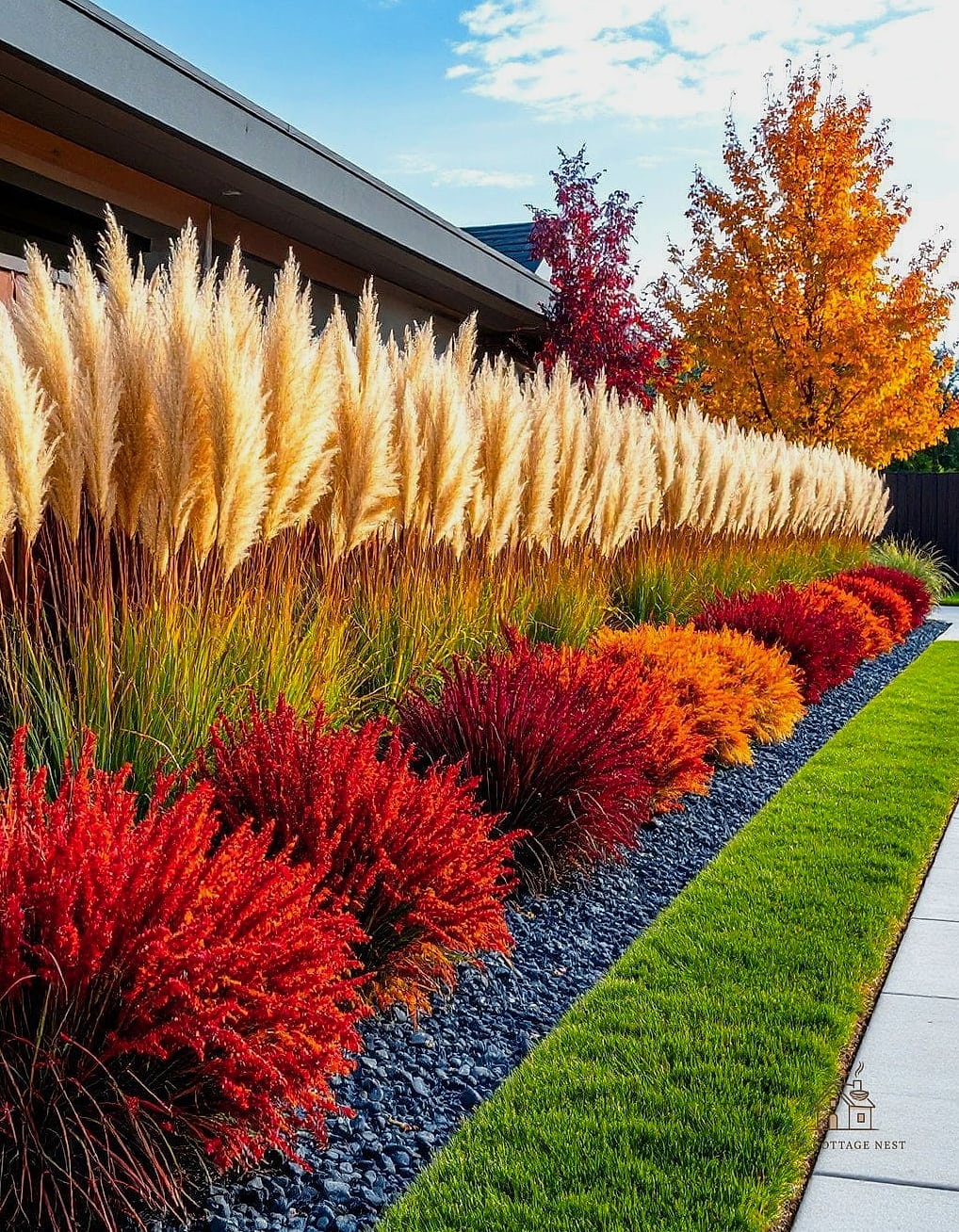 20 Cozy Driveway Landscaping Ideas Worth Pinning 6 Ornamental Grasses for Movement