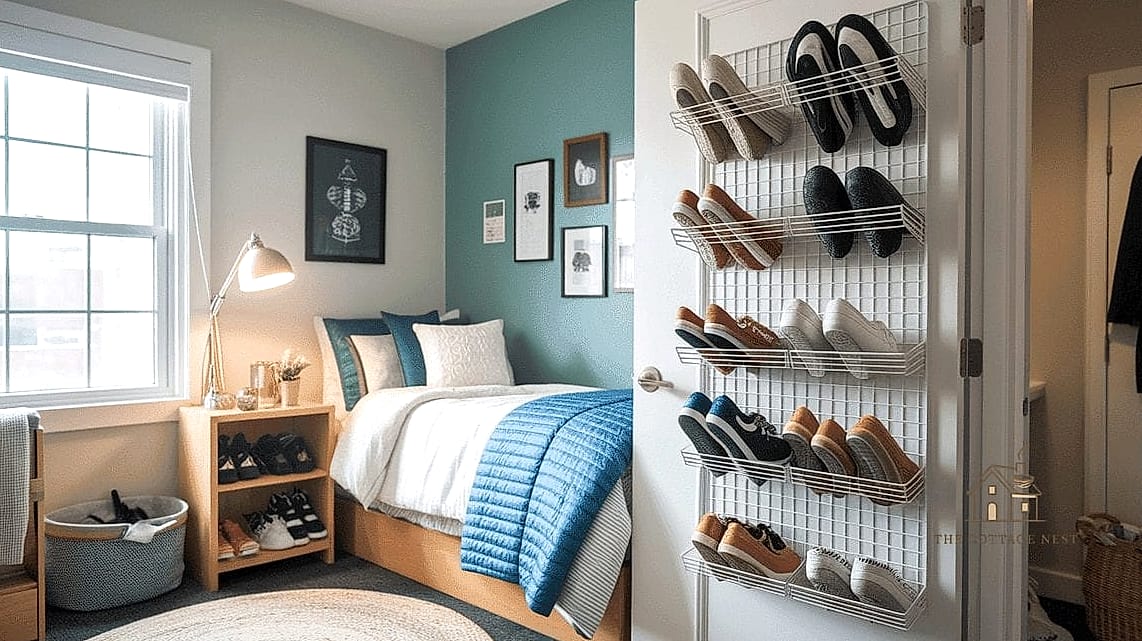 50 Amazing College Dorm Room Ideas For Guys on a Budget 6 Over-the-Door Shoe Organizer