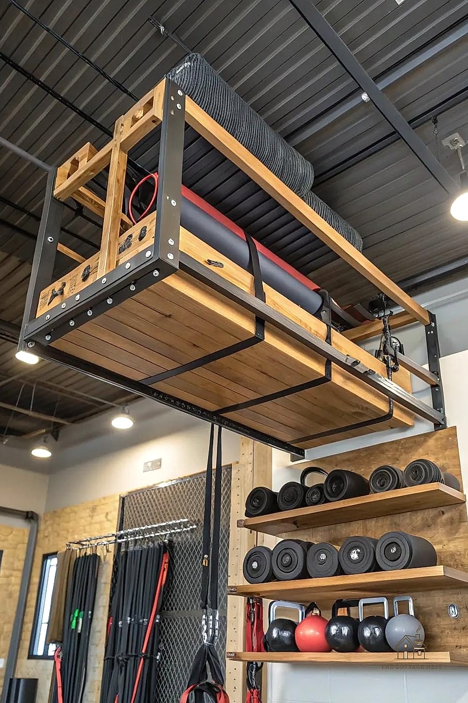 35 Stunning Home Gym Ideas Small Garage You'll Absolutely Love 6 Overhead Storage for Off-Season Gear