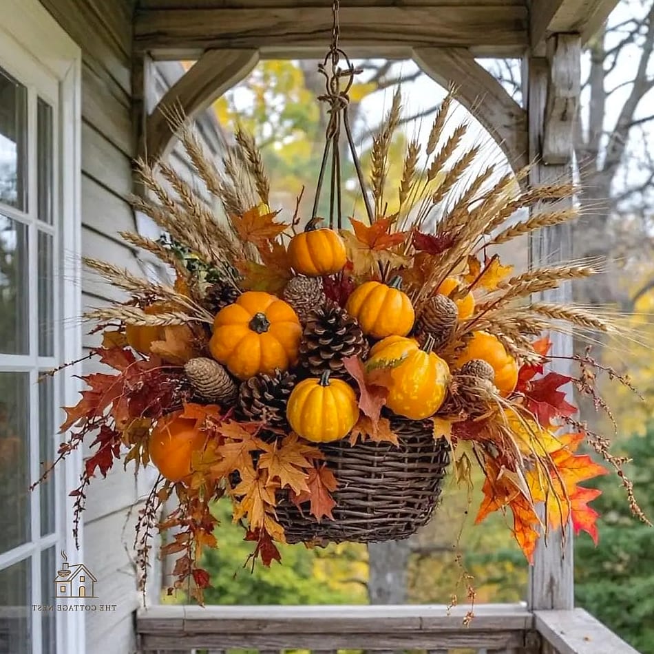 15 Brilliant Fall Outdoor Planter Ideas to Copy Right Now 14 Oversized Basket Planters with Cornstalks