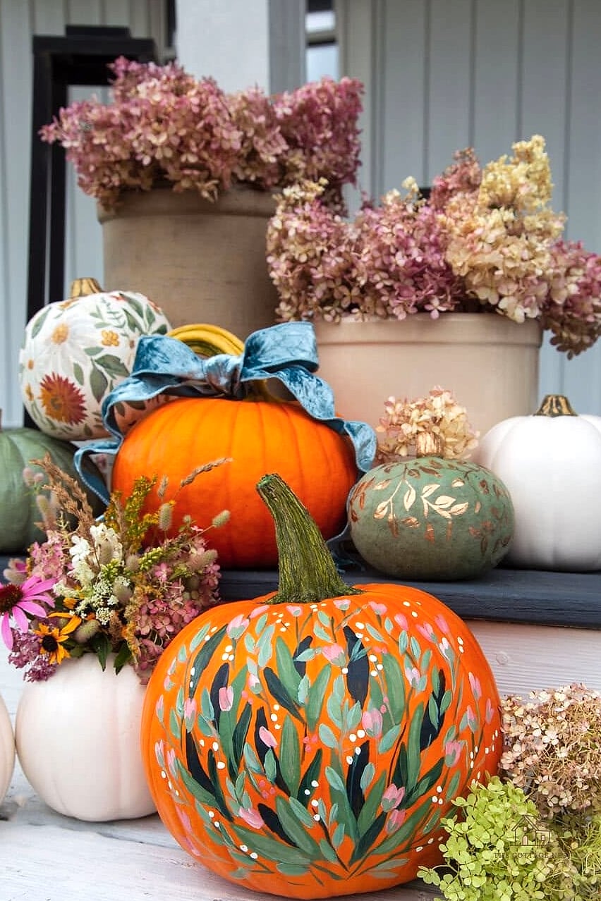 45 Gorgeous Fall Front Porch Decor Ideas That Are Totally Doable 12 Painted Pumpkins Instead of Carved