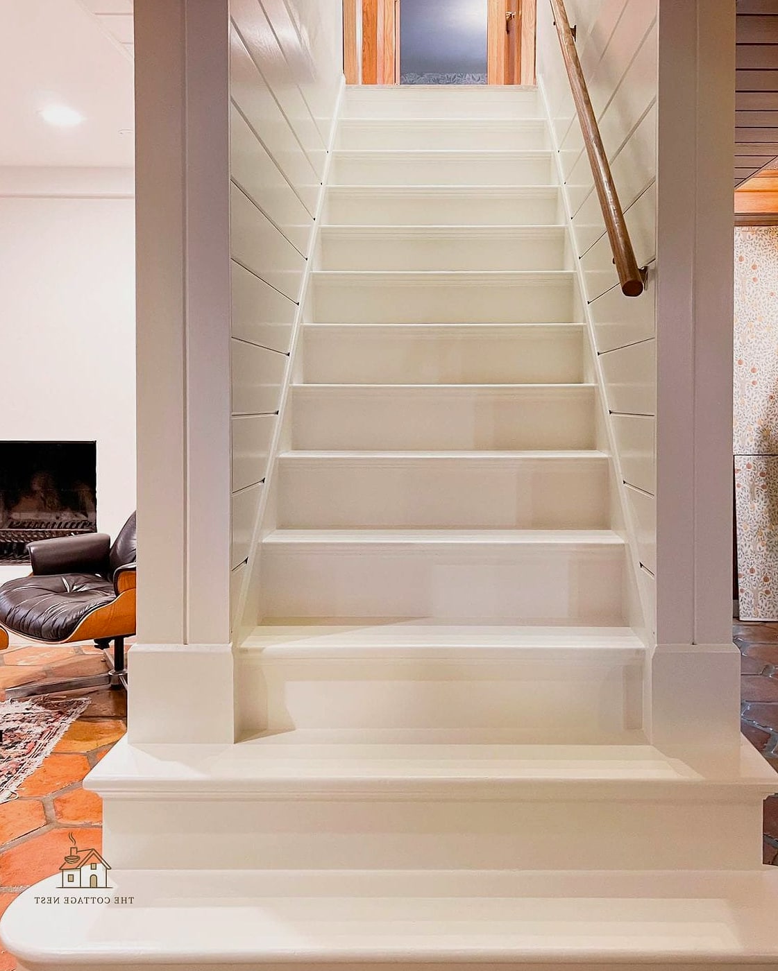 20 Cozy Basement Stairs Ideas Worth Pinning 2 Painted Stair Risers in a Bold Color
