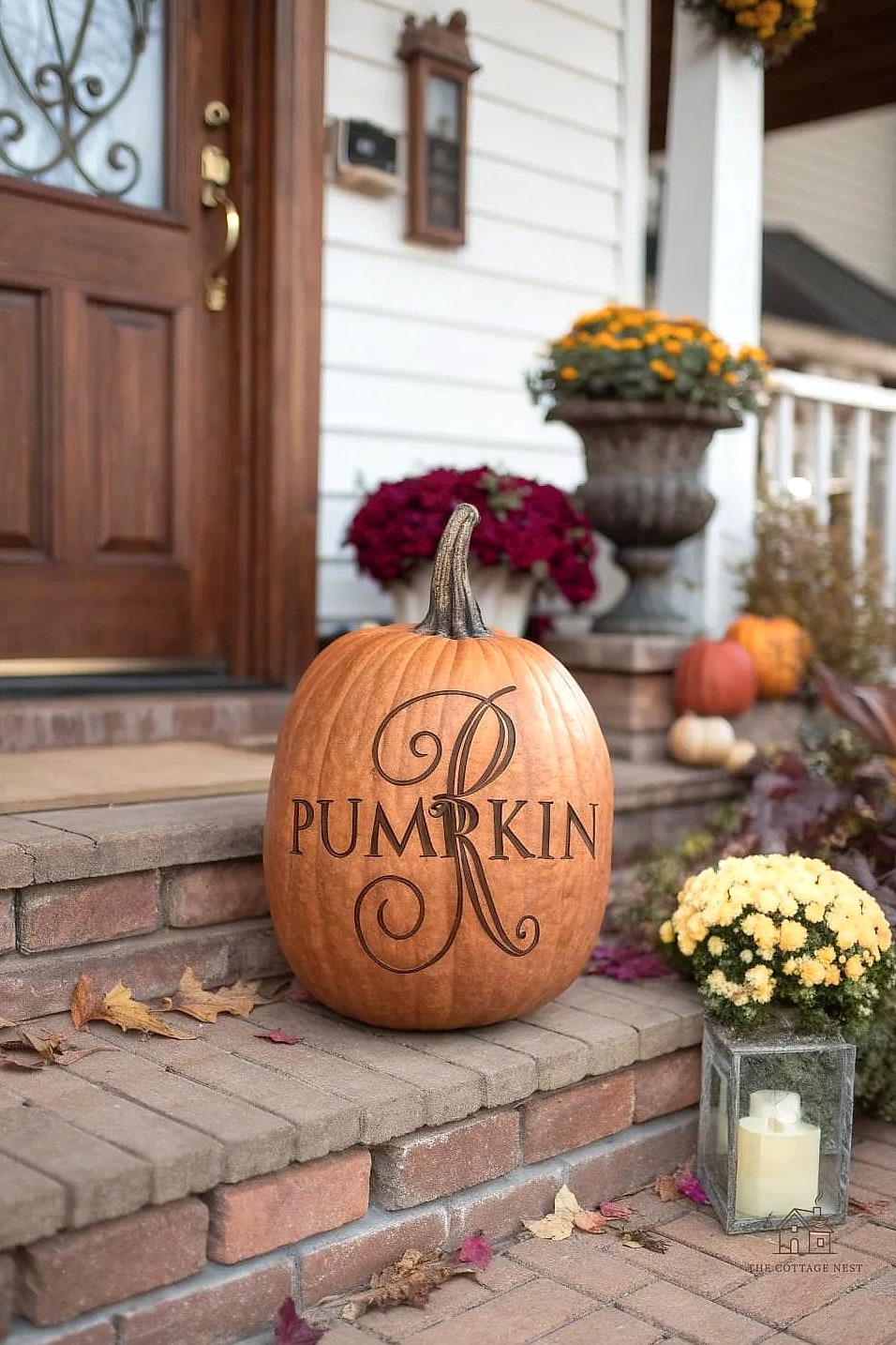 15 Creative Beautiful Fall Front Porch Decor Ideas That Will Inspire You 8 Painted or Stenciled Pumpkins Instead of Carved Ones