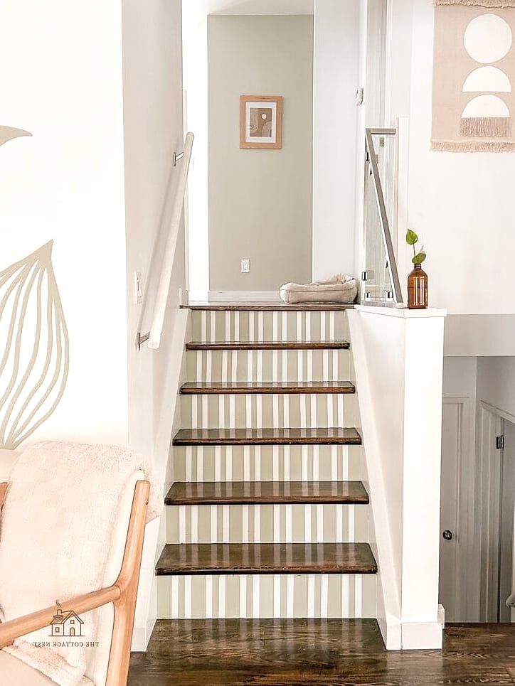 20 Cozy Basement Stairs Ideas Worth Pinning 16 Painted Stripes on Riser Faces