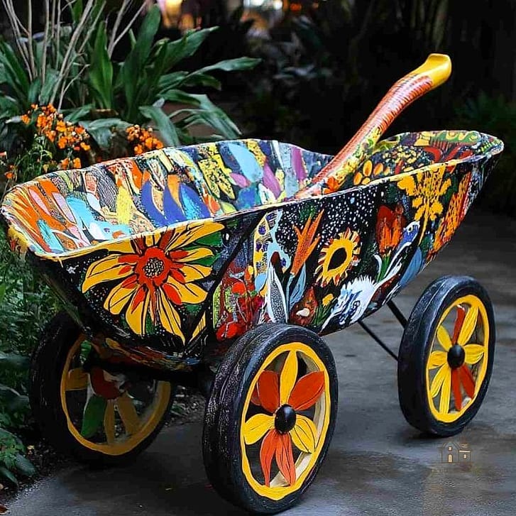 Painted Wheelbarrow Planter in a Cheerful Color