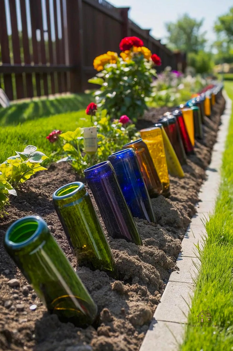 50 Beautiful Garden Border Ideas to Transform Your Space 11 Painted Wine Bottle Border