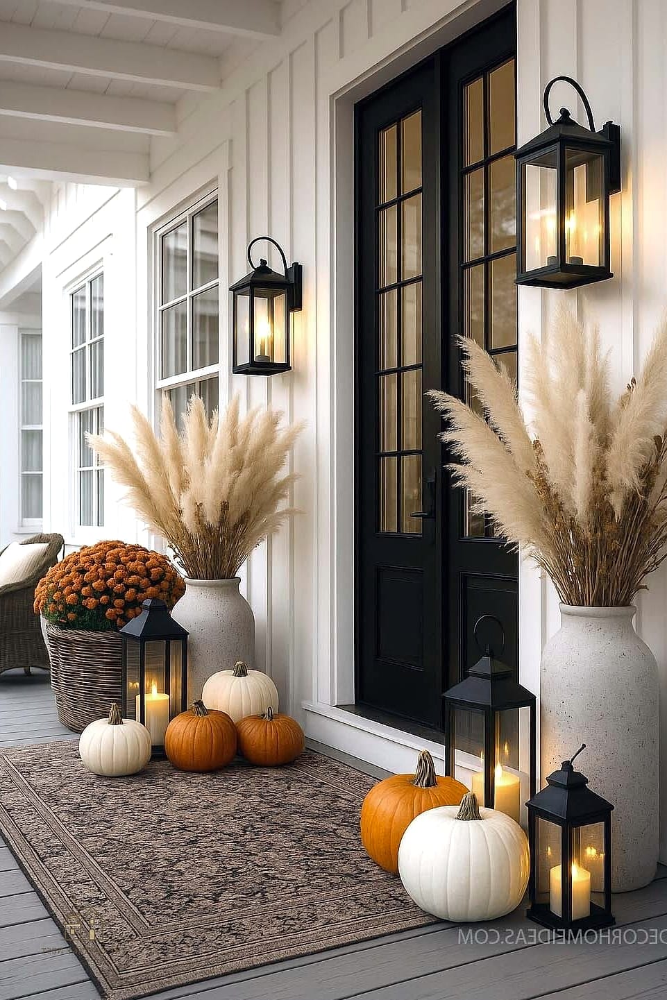 45 Gorgeous Fall Front Porch Decor Ideas That Are Totally Doable 16 Pampas Grass in Tall Vases