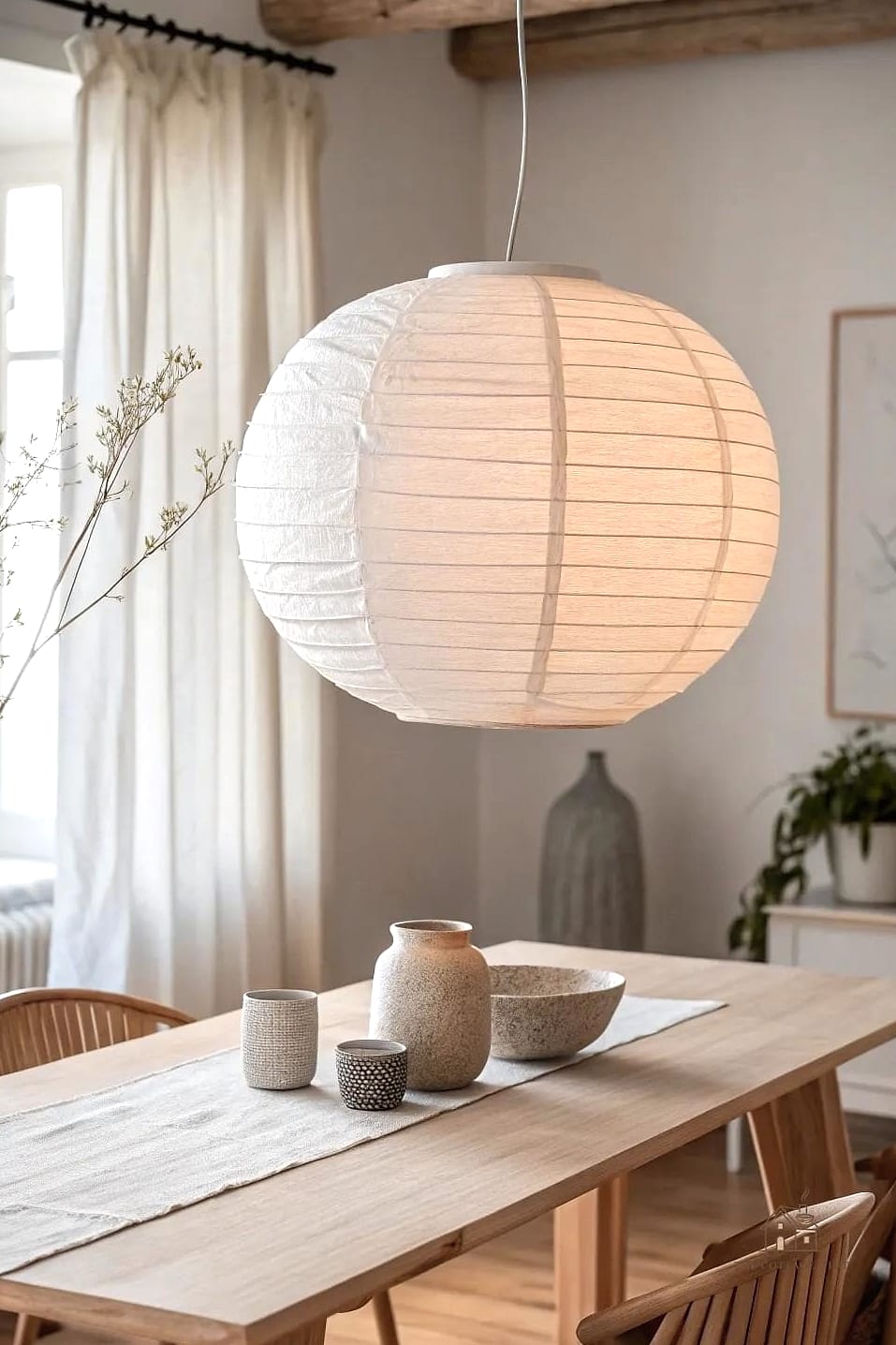 45 Gorgeous Japandi Dining Room Ideas That Are Totally Doable 5 Paper Pendant Lighting