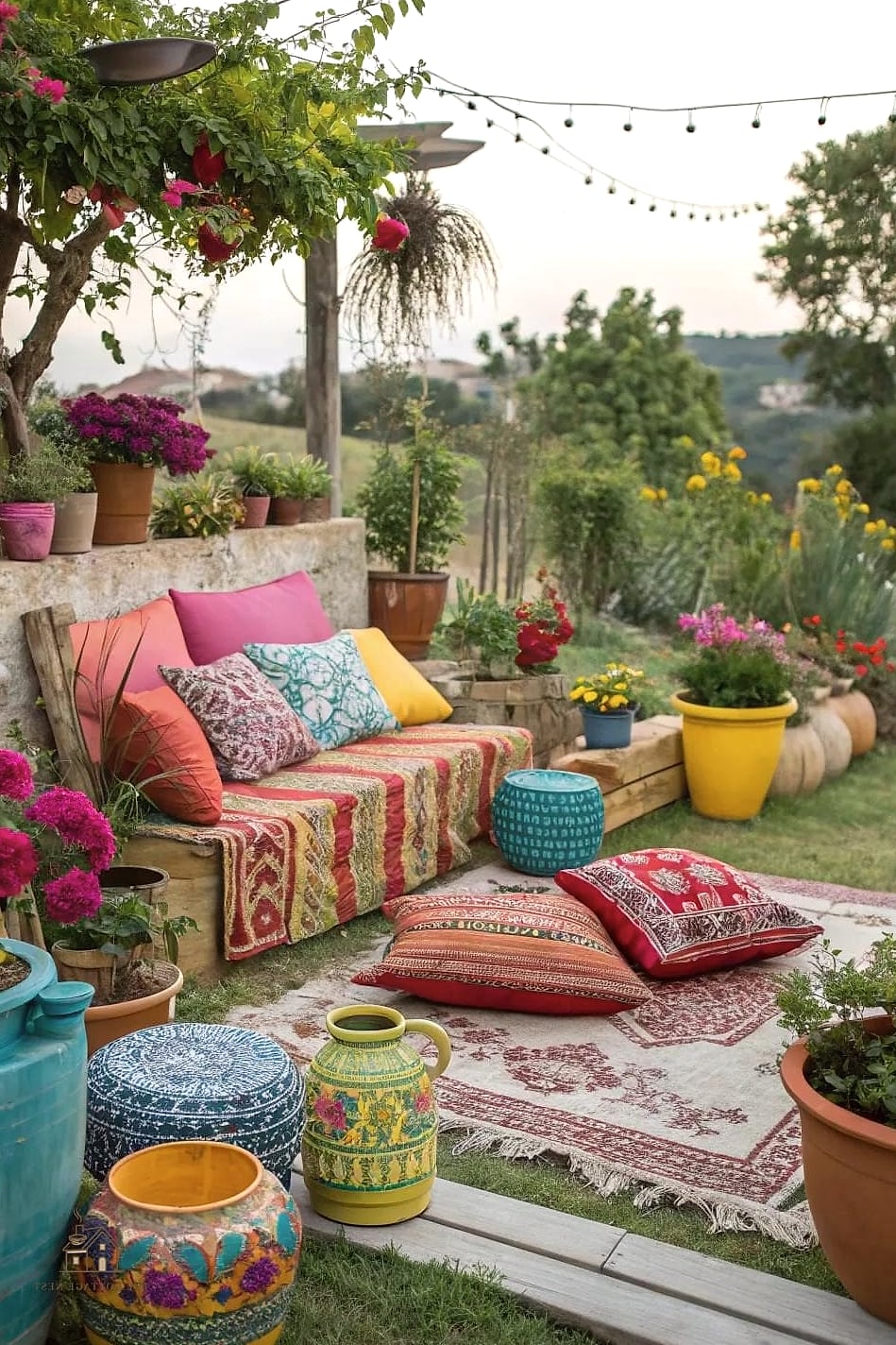 45 Brilliant Boho Garden Ideas to Copy Right Now 40 Patterned Outdoor Cushions in Earth Tones
