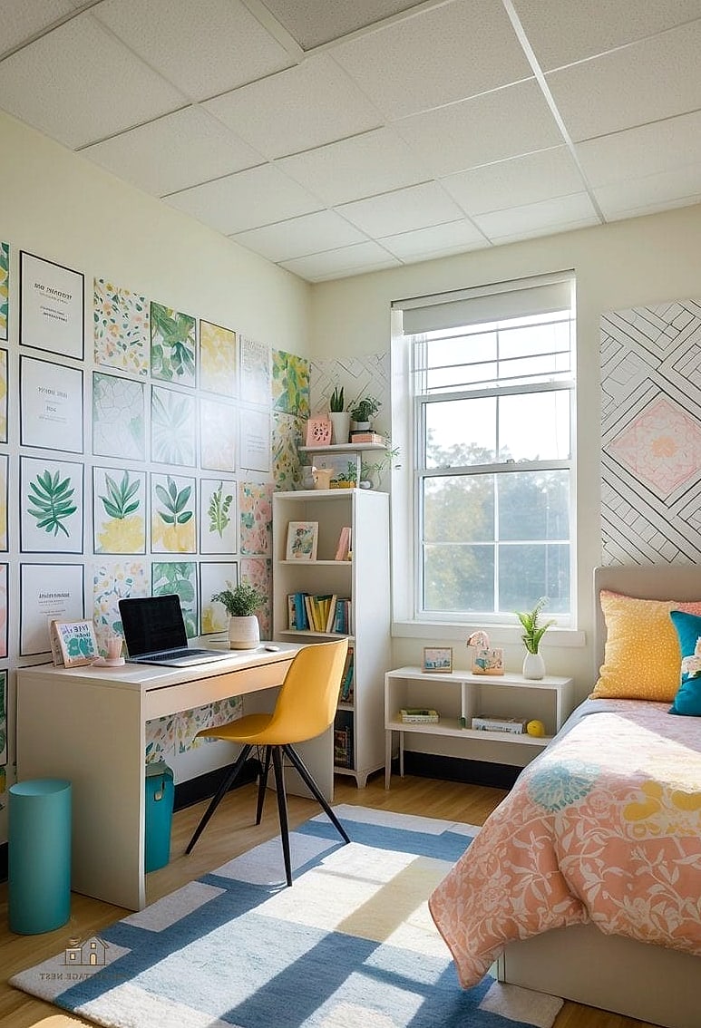 40 Dreamy Green Dorm Room Ideas to Try This Season 3 Peel-and-Stick Green Wallpaper Accent