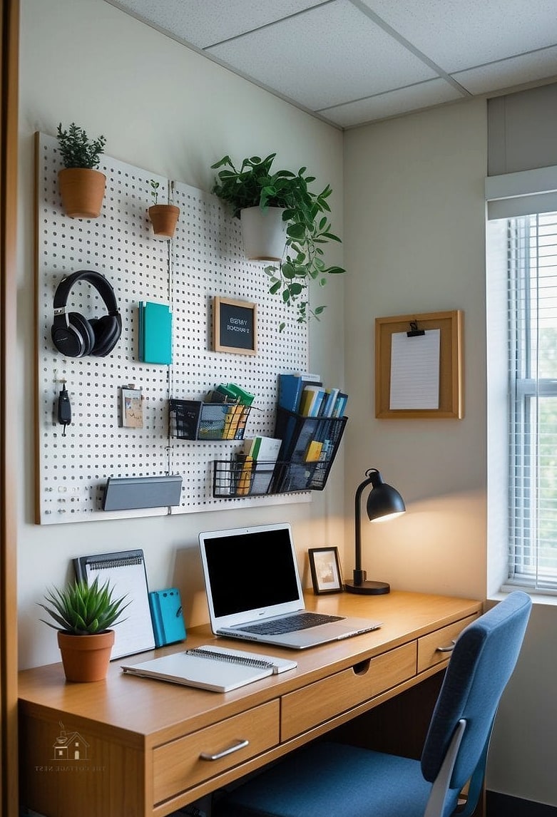 50 Beautiful College Dorm Desk Ideas to Transform Your Space 3 Pegboard Organization Wall