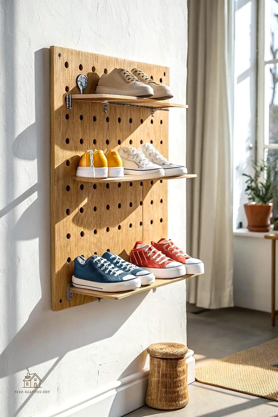 35 Chic Shoe Storage Ideas For Small Garages for a Beautiful Home 9 Pegboard Shoe Storage