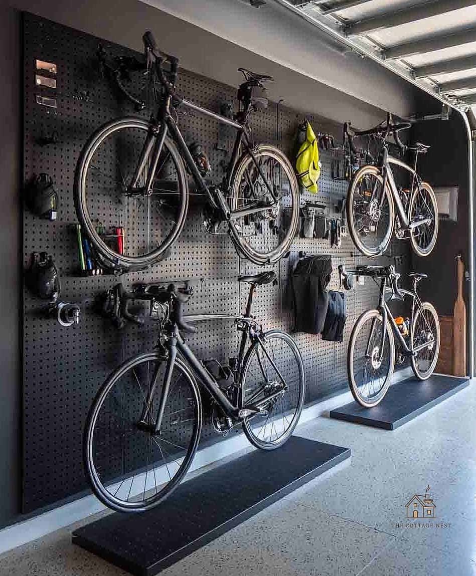 Pegboard Wall for Bikes and Gear