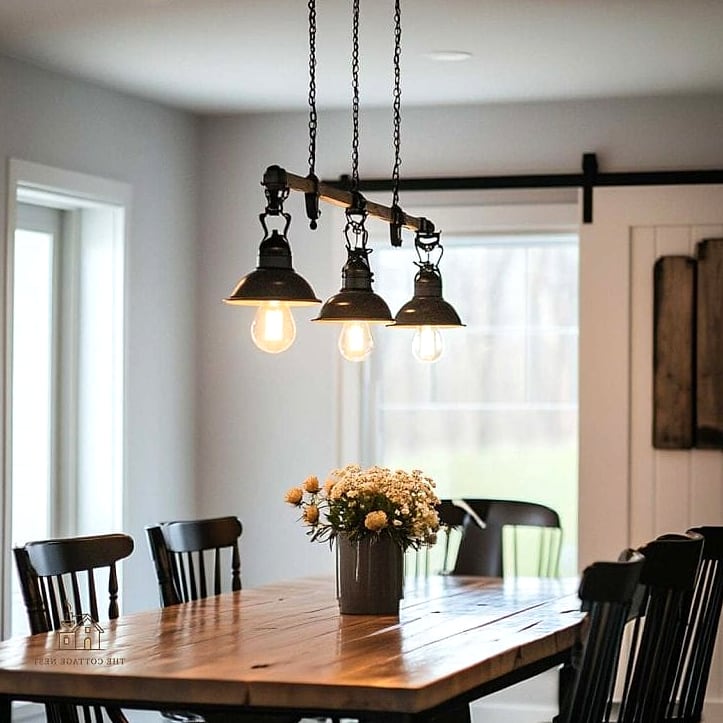 45 Brilliant Farmhouse Dining Room Lighting Ideas to Copy Right Now 27 Pendant Lights with Seeded Glass