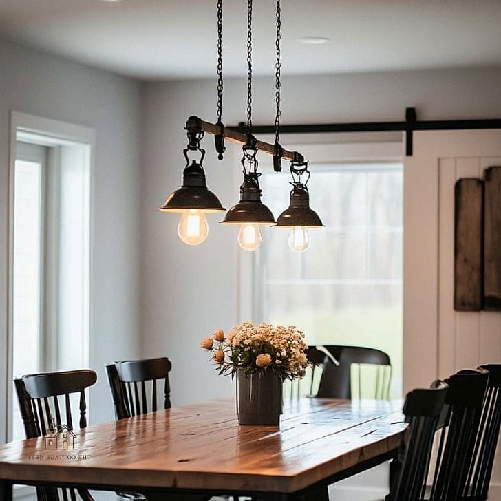 45 Brilliant Farmhouse Dining Room Lighting Ideas to Copy Right Now 34 Pendant Lights with Rope Detailing