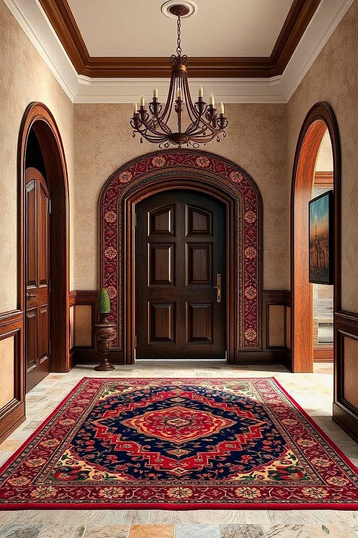 30 Clever Entryway Rug Ideas for Every Style 17 Persian-Style Rug for Timeless Elegance