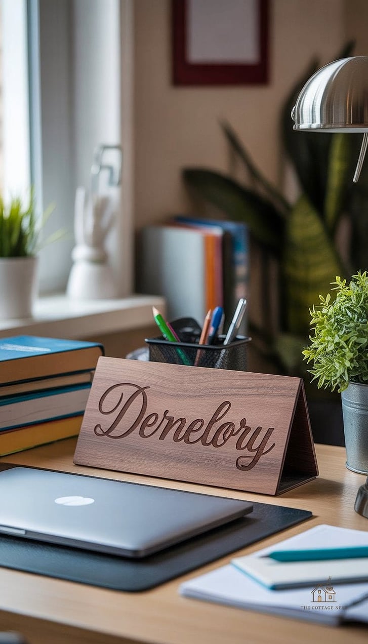 50 Beautiful College Dorm Desk Ideas to Transform Your Space 36 Personalized Nameplate or Sign