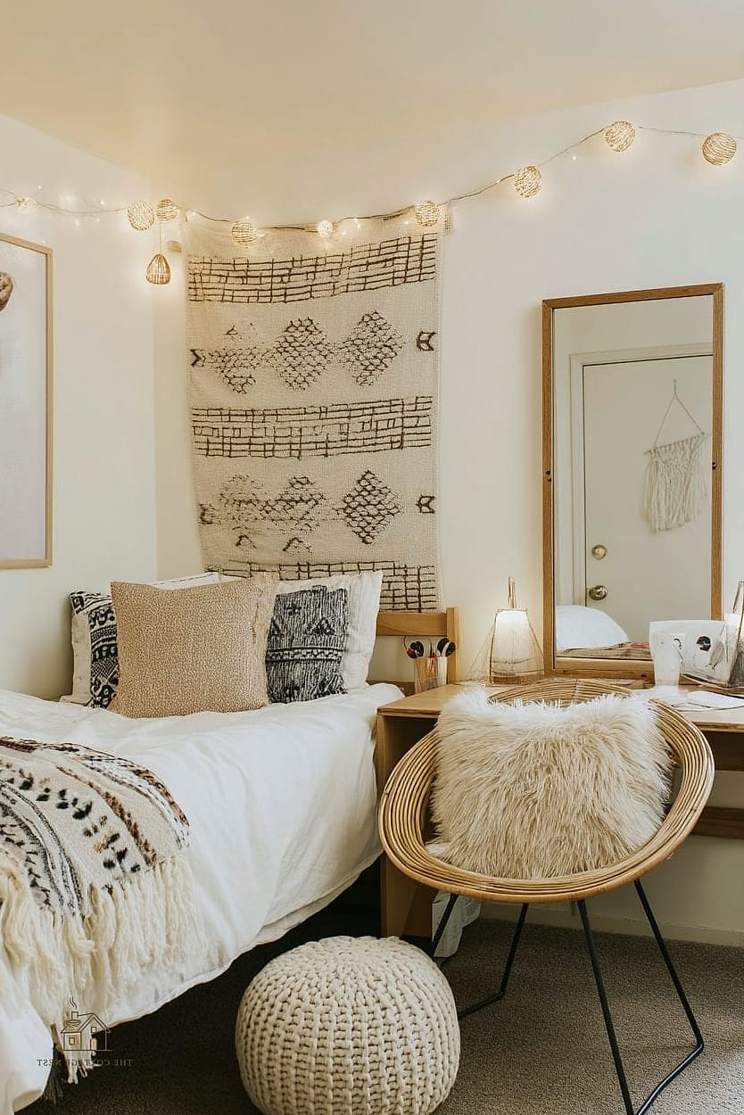 30 Beautiful Boho Dorm Room to Transform Your Space 31 Personal Photo and Postcard Display