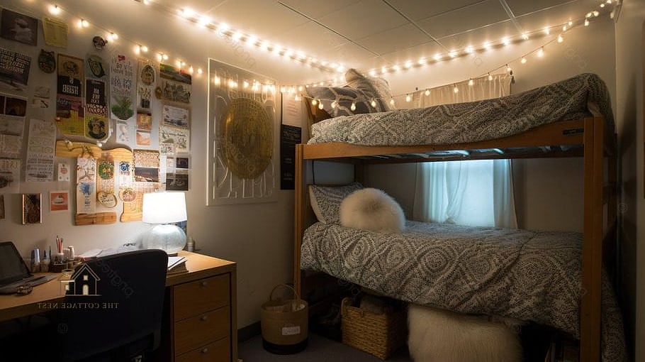 50 Beautiful College Dorm Desk Ideas to Transform Your Space 29 Photo String Display