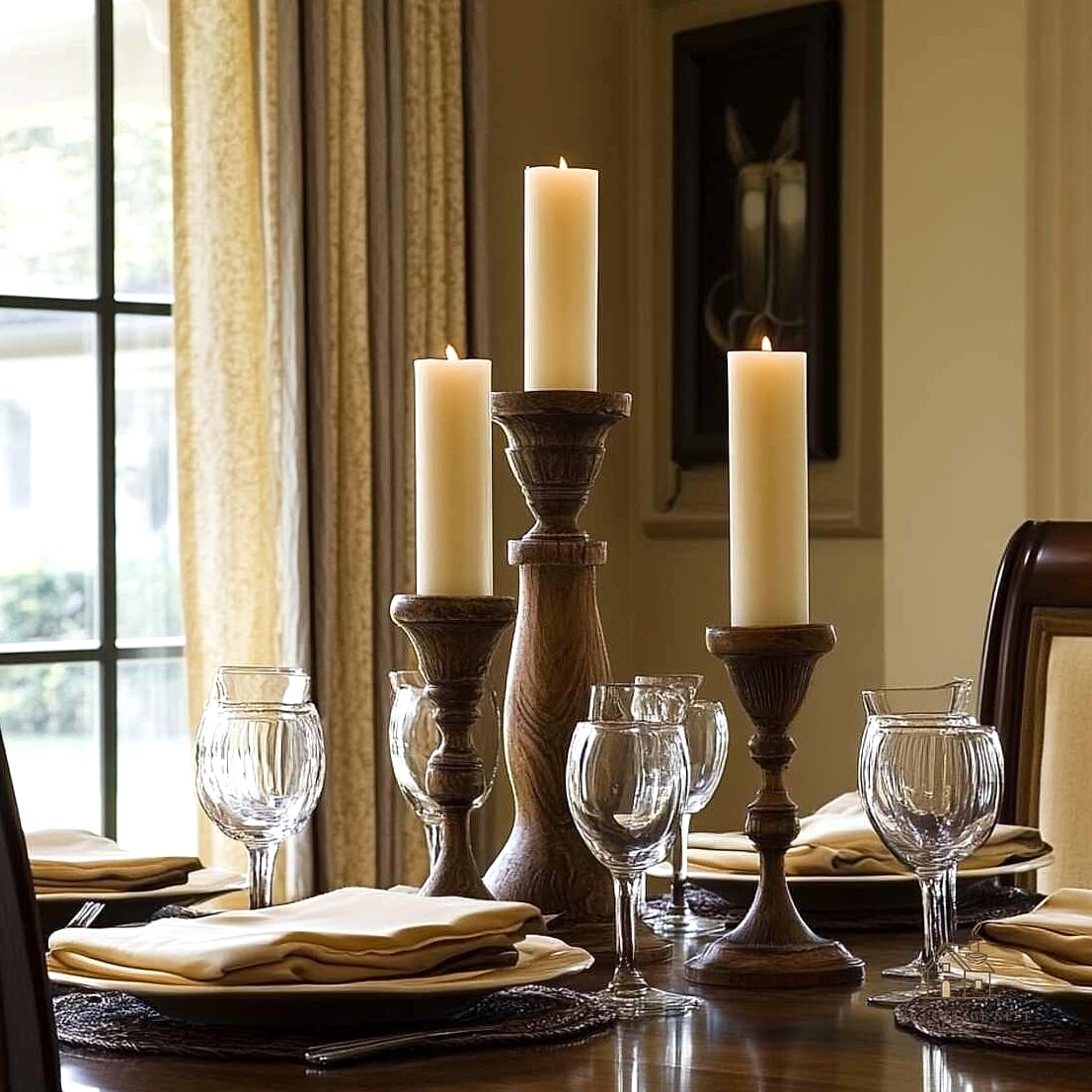 45 Brilliant Dining Room Table Centerpiece Ideas to Copy Right Now 31 Pillar Candles on Wood Slices