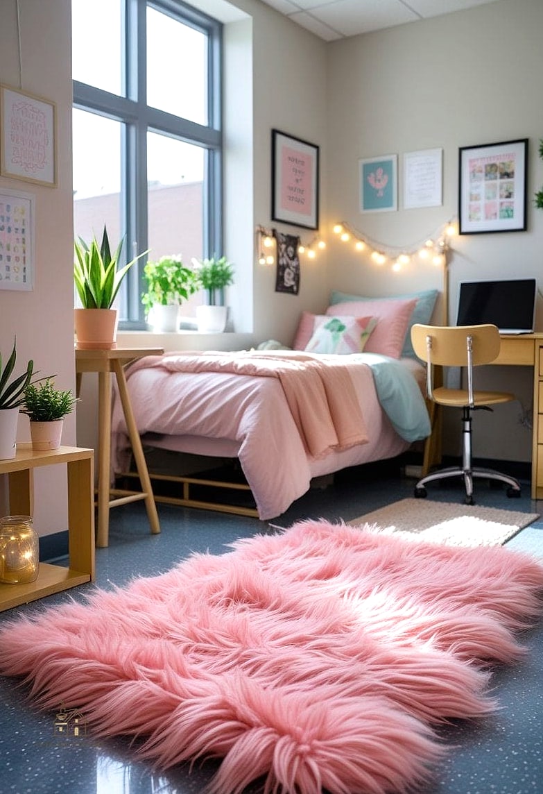 45 Brilliant Pink Dorm Room Ideas to Copy Right Now 17 Pink Faux Fur Throw Blanket