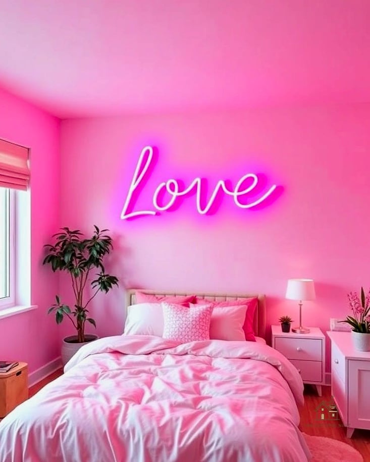 45 Brilliant Pink Dorm Room Ideas to Copy Right Now 13 Pink Neon Sign for Ambient Lighting