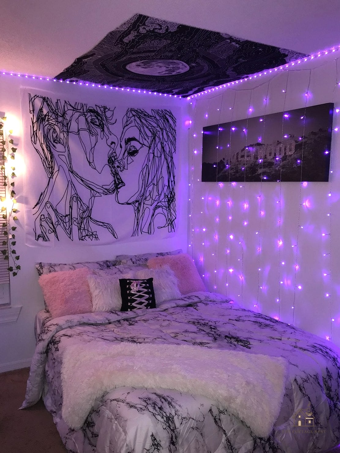 45 Brilliant Pink Dorm Room Ideas to Copy Right Now 33 Pink Tapestry Ceiling Accent
