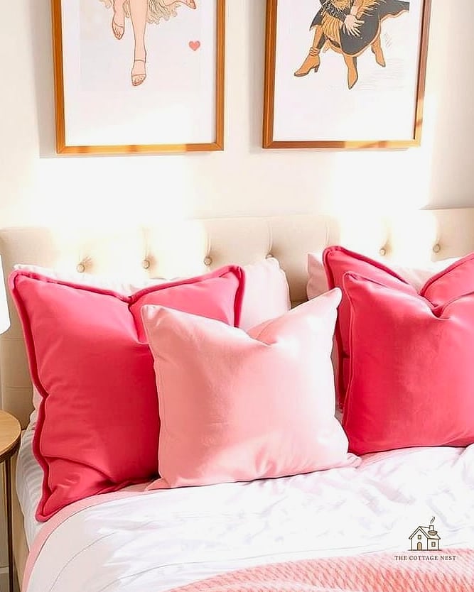 45 Brilliant Pink Dorm Room Ideas to Copy Right Now 5 Pink Velvet Throw Pillows