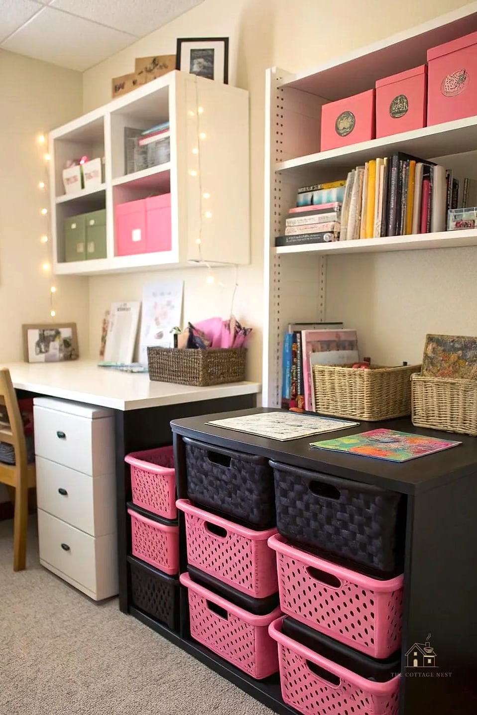 45 Brilliant Pink Dorm Room Ideas to Copy Right Now 21 Pink Woven Basket Wall Storage