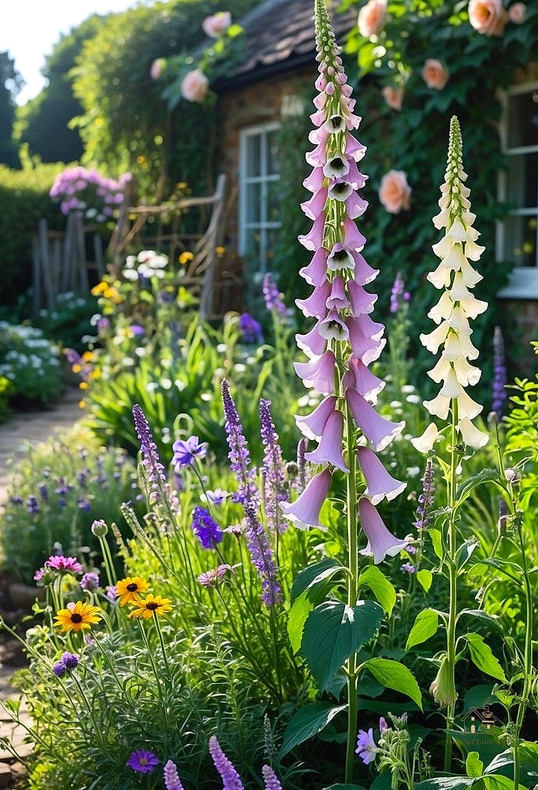 35 Brilliant Cottage Garden Ideas to Copy Right Now 7 Plant Foxgloves for Vertical Drama