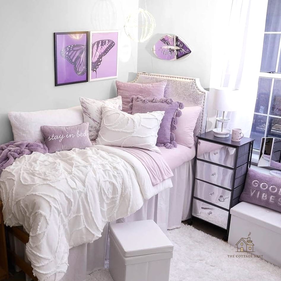 40 Amazing Purple Dorm Room Ideas on a Budget 4 Plum Bedding as the Room's Anchor