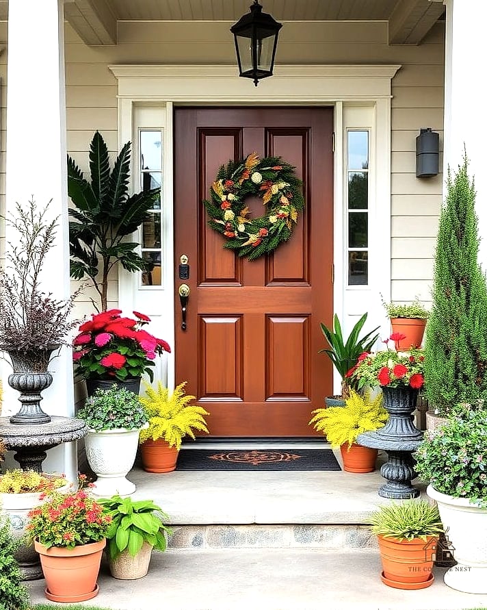 Potted Plants Flanking the Door