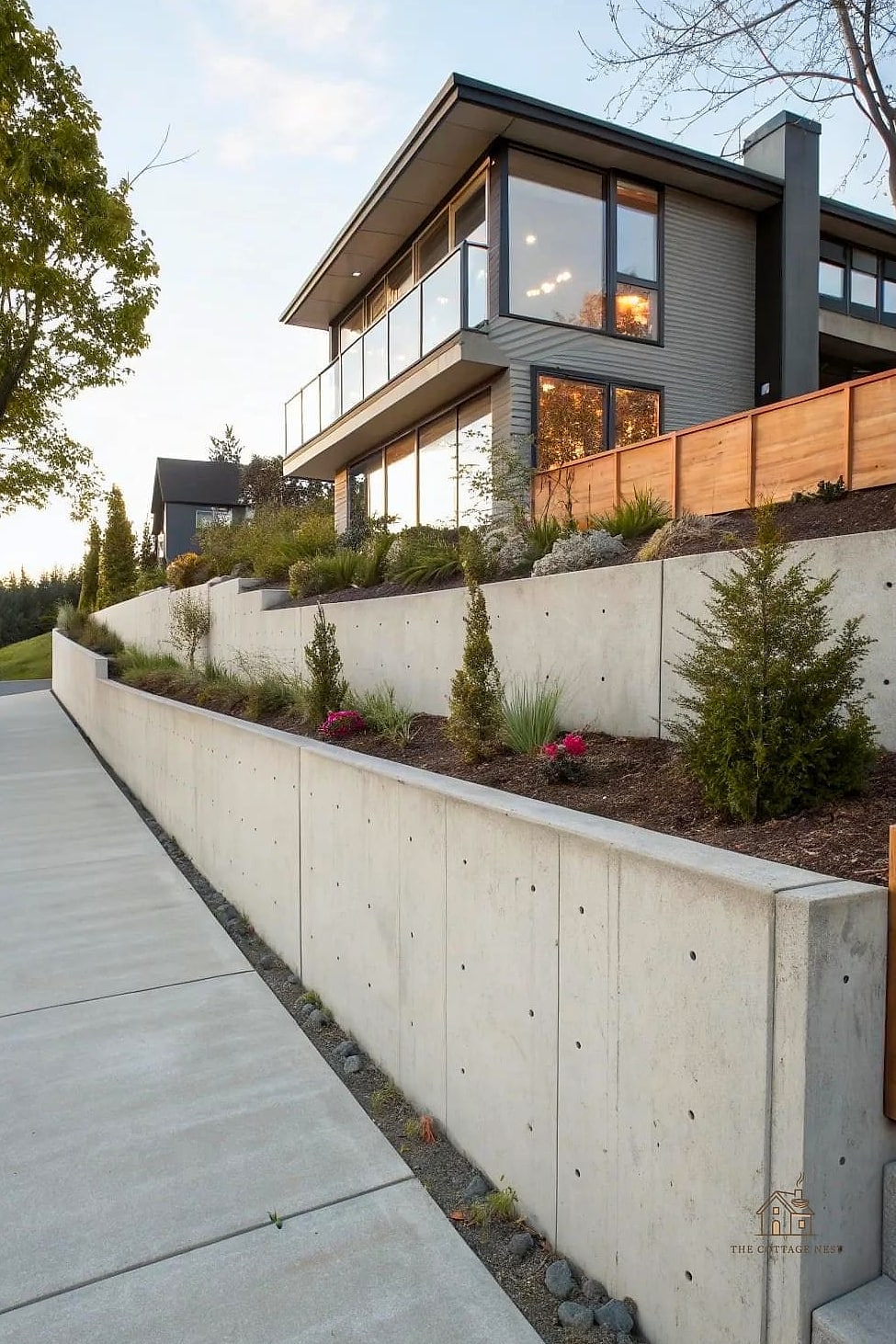 30 Beautiful Retaining Wall Ideas to Transform Your Space 10 Poured Concrete Walls with Board-Formed Texture