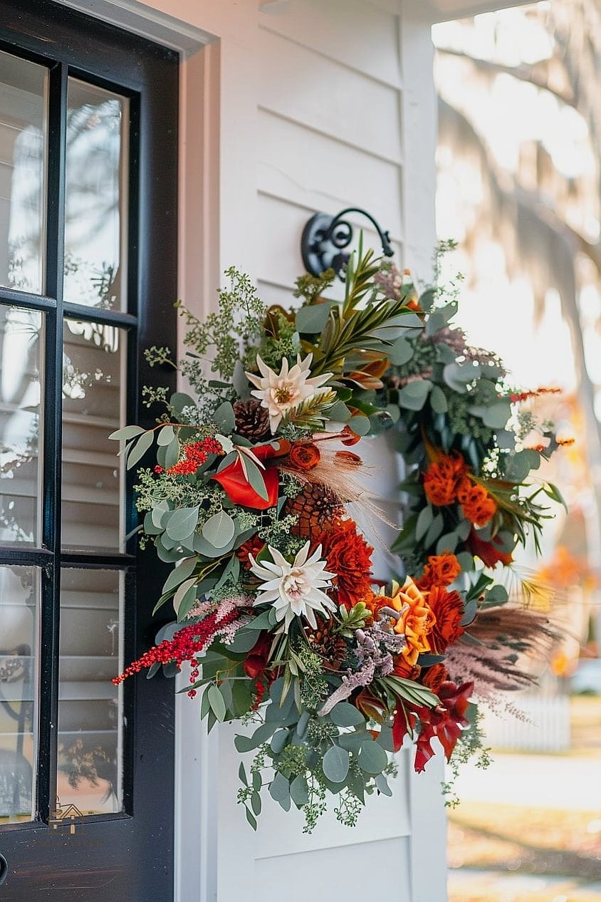 20 Dreamy Fall Wreaths For Front Door to Try This Season 17 Preserved Fern and Pumpkin Wreath
