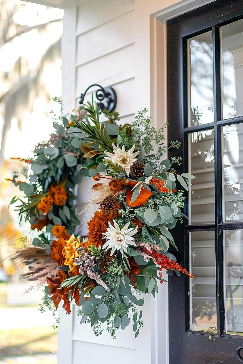 20 Dreamy Fall Wreaths For Front Door to Try This Season 4 Pumpkin and Berry Accent Wreath