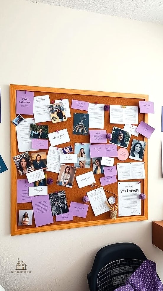 40 Amazing Purple Dorm Room Ideas on a Budget 26 Purple Corkboard for Notes and Reminders