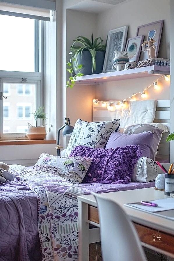 40 Amazing Purple Dorm Room Ideas on a Budget 30 Purple Hanging Planter with Faux Greenery