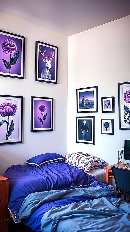 40 Amazing Purple Dorm Room Ideas on a Budget 16 Purple Poster Prints in Matching Frames