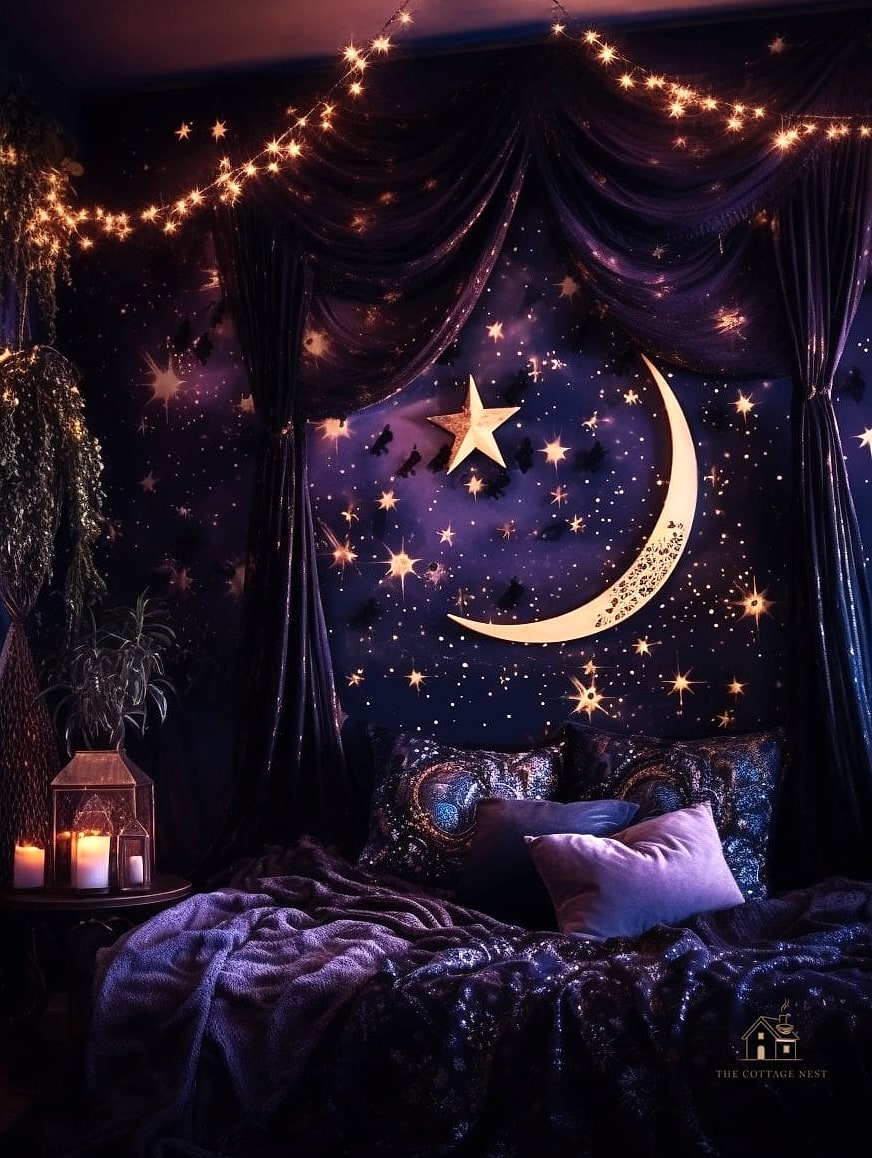 40 Amazing Purple Dorm Room Ideas on a Budget 40 Purple Star or Moon Wall Decor
