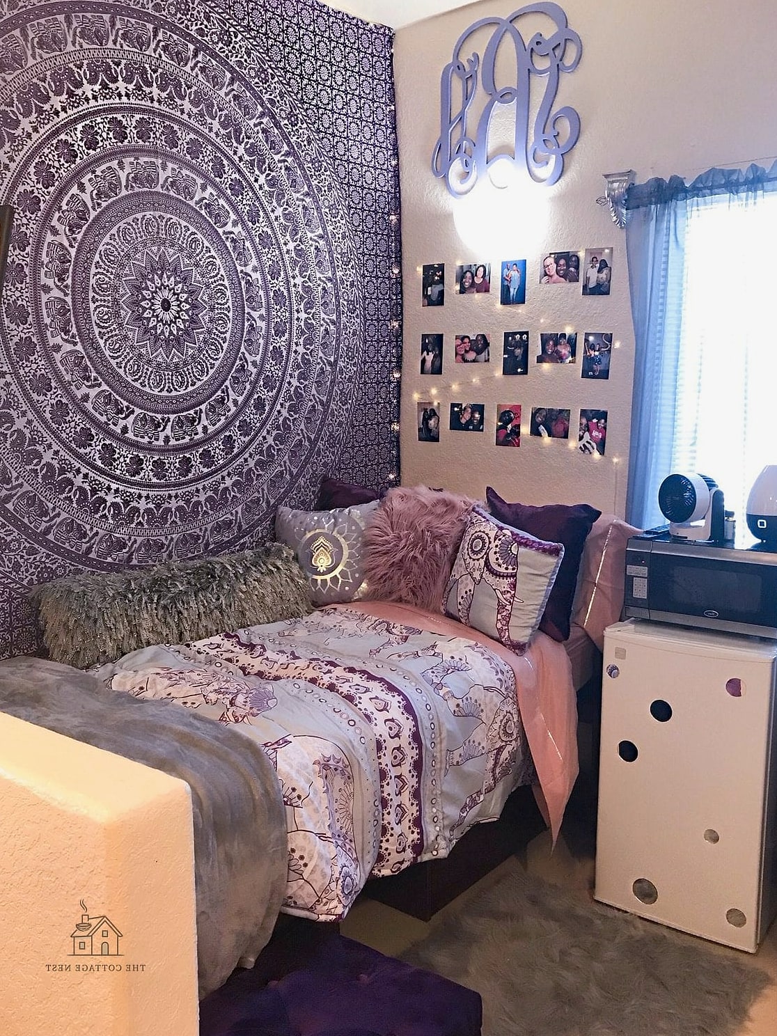 40 Amazing Purple Dorm Room Ideas on a Budget 10 Purple Tapestry as a Statement Backdrop