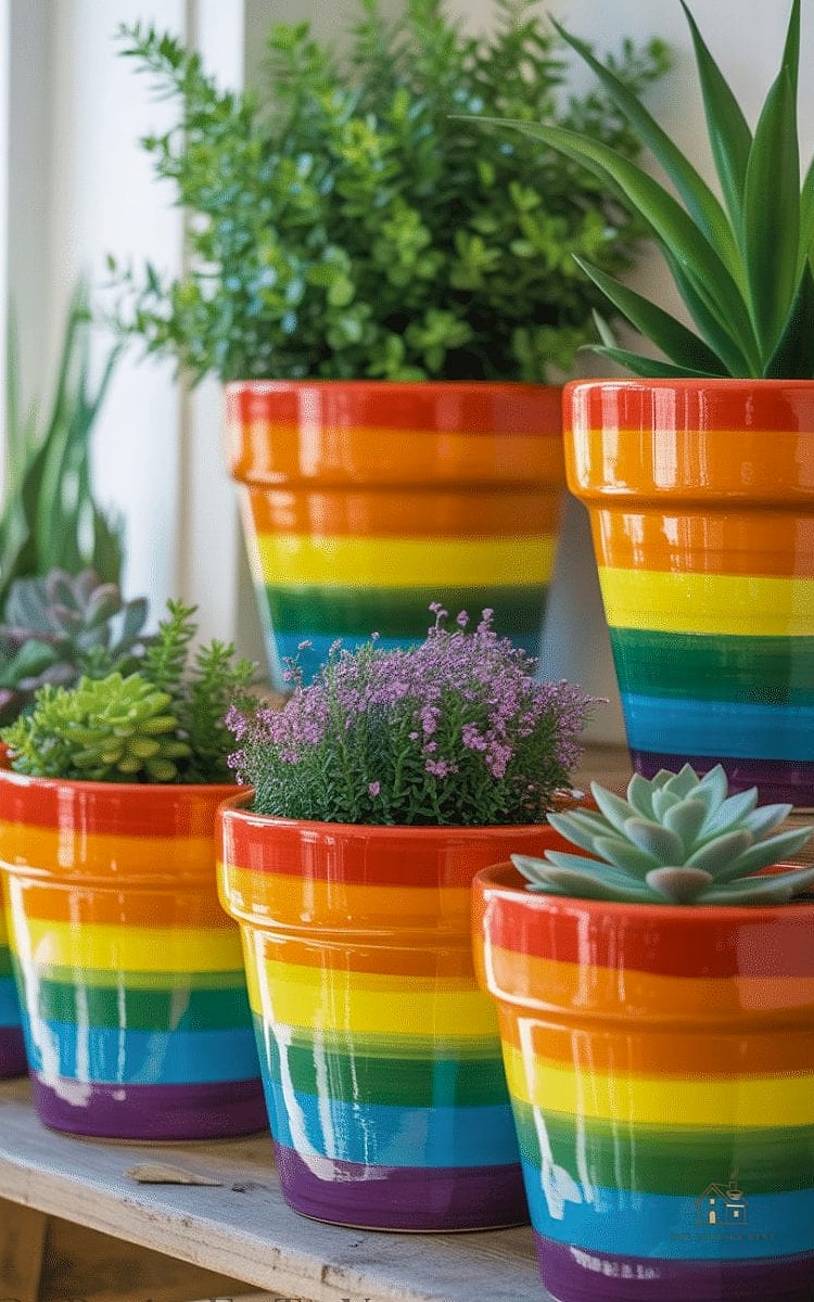 30 Amazing Flower Pots Painting Ideas on a Budget 31 Rainbow Gradient Pots for a Cheerful Display