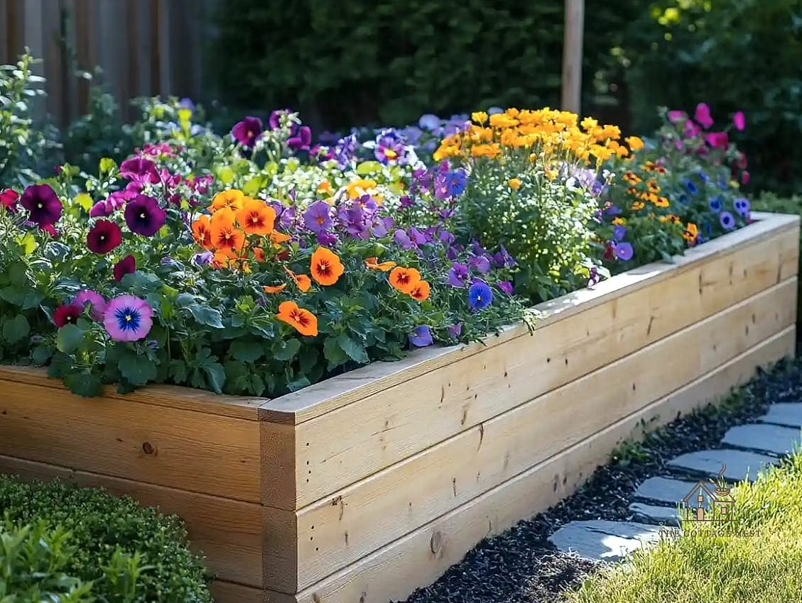 Raised Flower Bed with Stone Edging