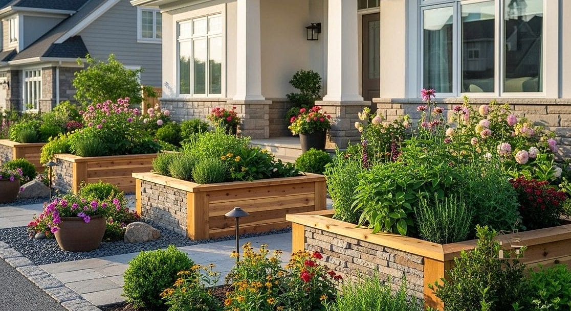 45 Gorgeous Front Yard Garden Ideas That Are Totally Doable 6 Raised Garden Beds Near the Entry